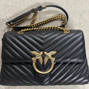 PINKO Classic Love Click Shoulder Bag Leather Women Black with Dust Bag - UNIQUE
